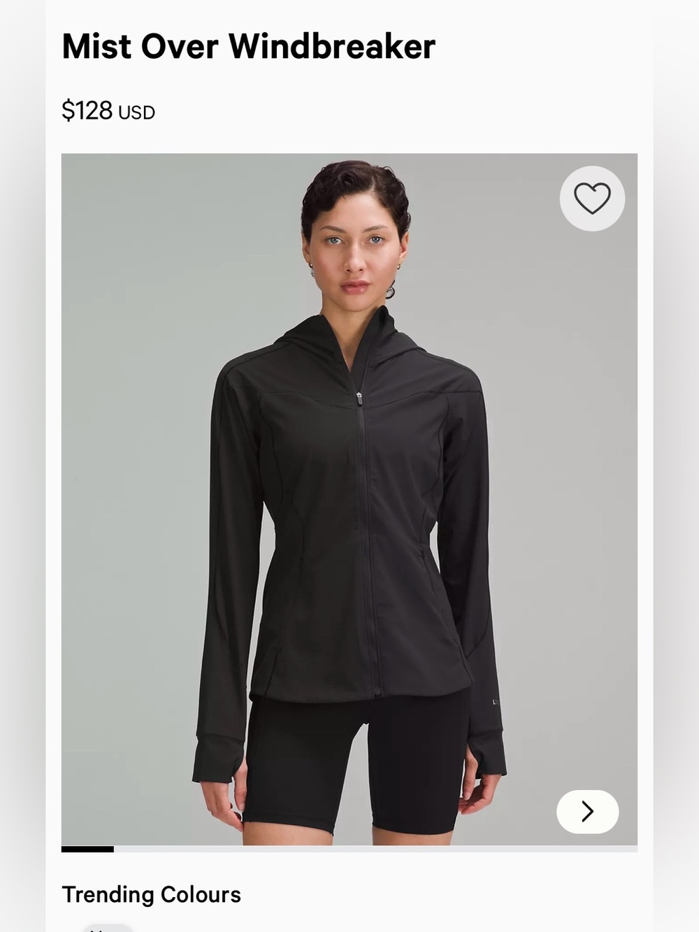 Lululemon mist over wind breaker  Black Hooded Zip Jacket